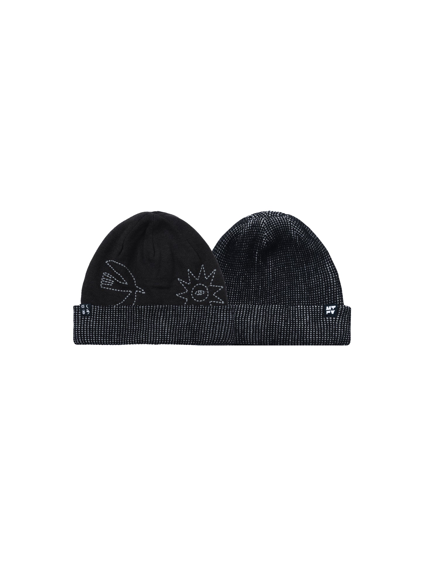 Reversible Sun Moon Floral Bird Beanie
