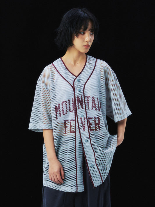 Color-blocked printed mesh baseball jacket