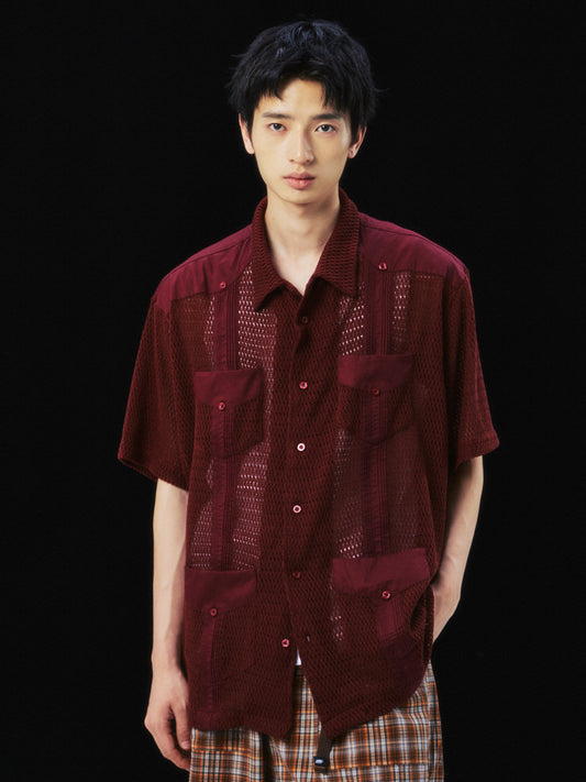 Guayabera Lace Mesh Hole Shirt