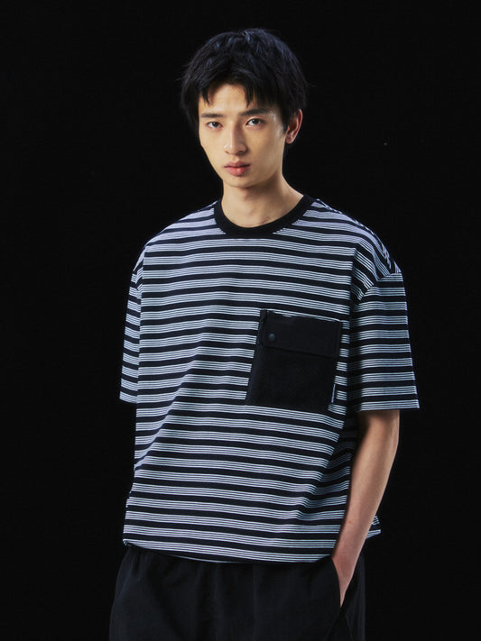 Fine stripe mesh short sleeve TEE