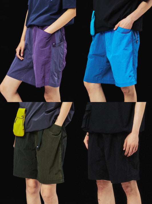Six-Pocket Metallic Nylon Mesh Convertible Cargo Shorts