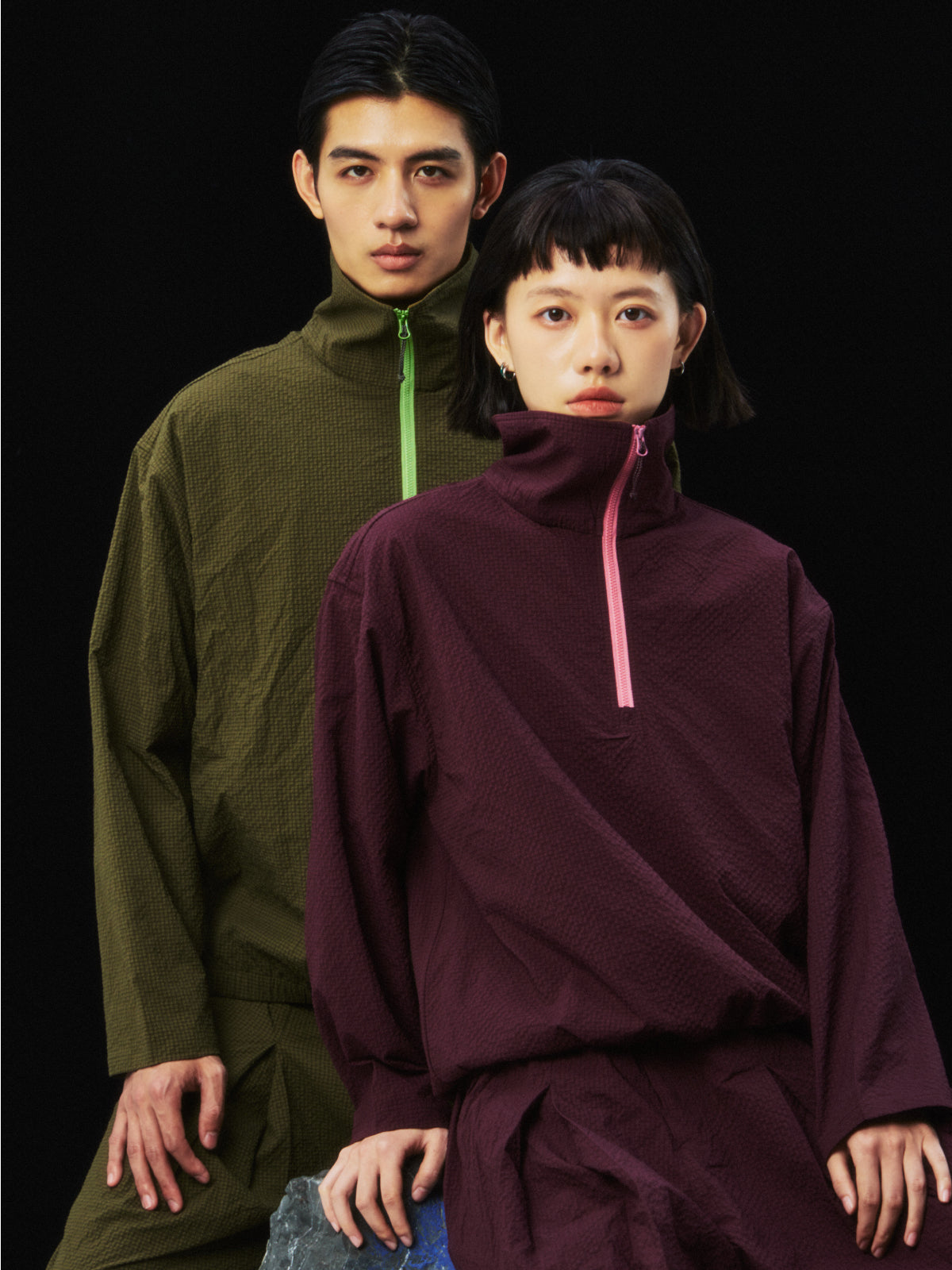 UPF 50+ Half-Zip Seersucker Stand Collar Shirt