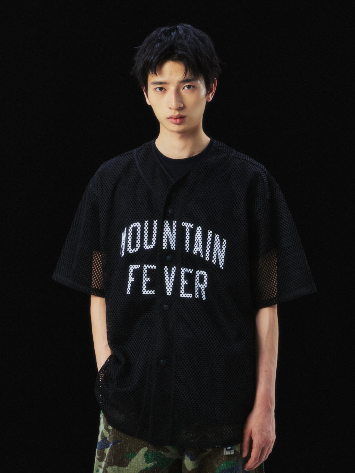 Color-blocked printed mesh baseball jacket