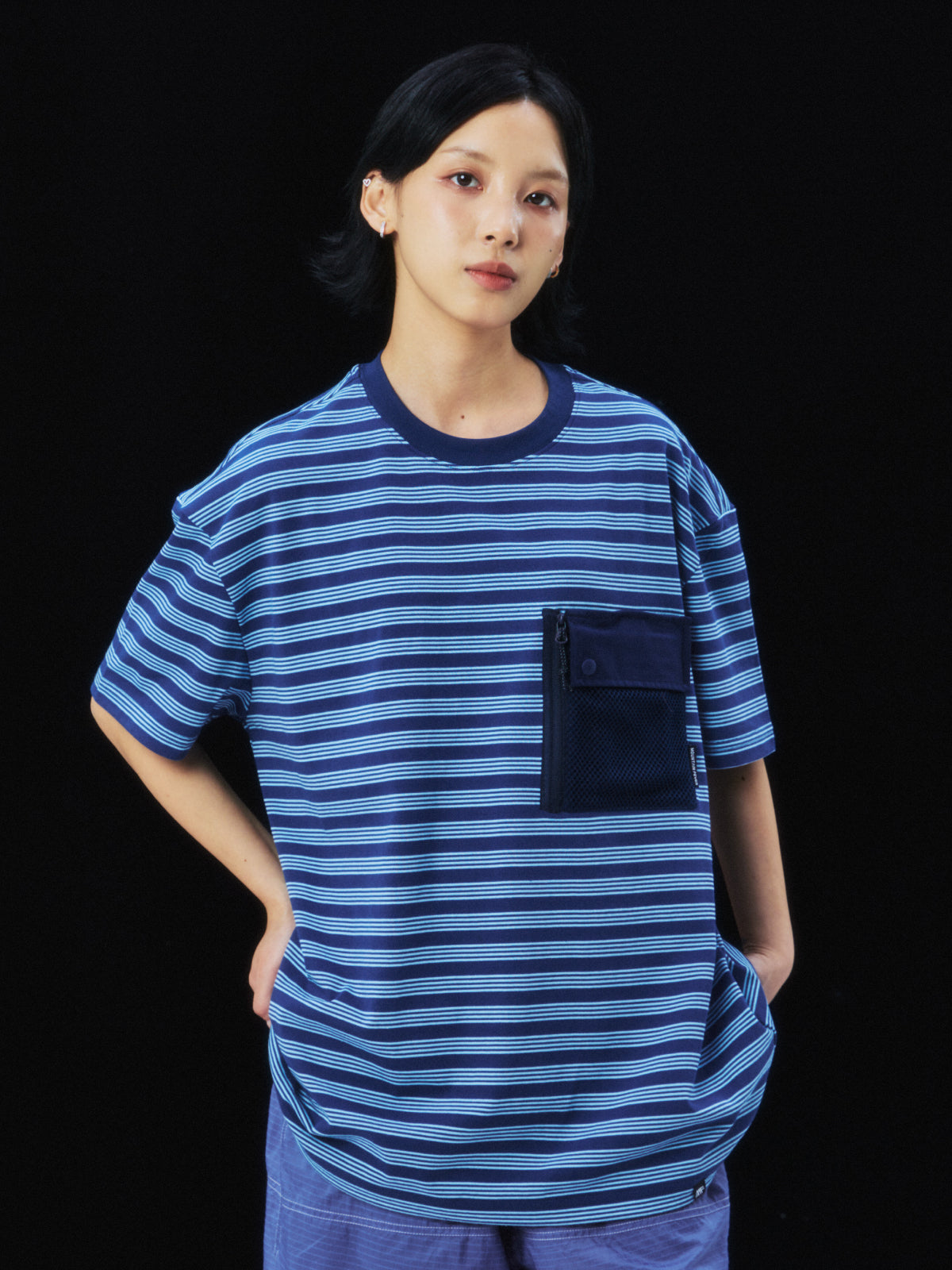 Fine stripe mesh short sleeve TEE