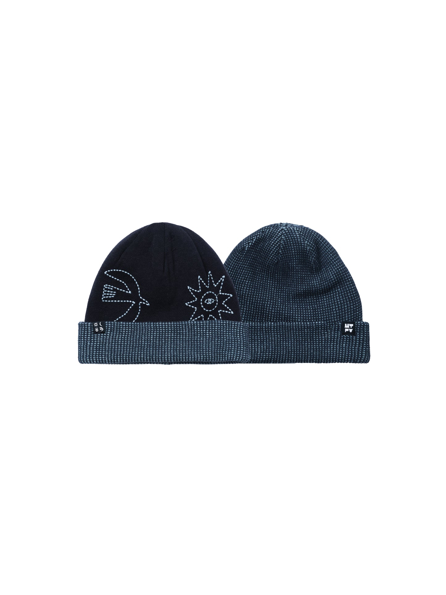 Reversible Sun Moon Floral Bird Beanie