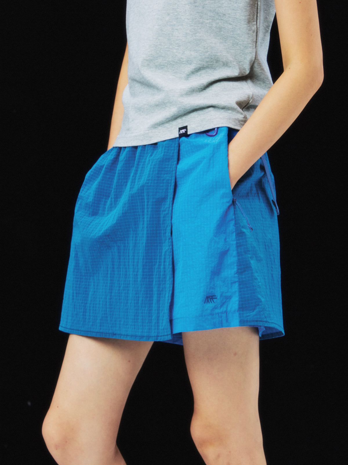 Metal Nylon Grid Hidden Zipper Pocket Color Blocking Belted Culottes