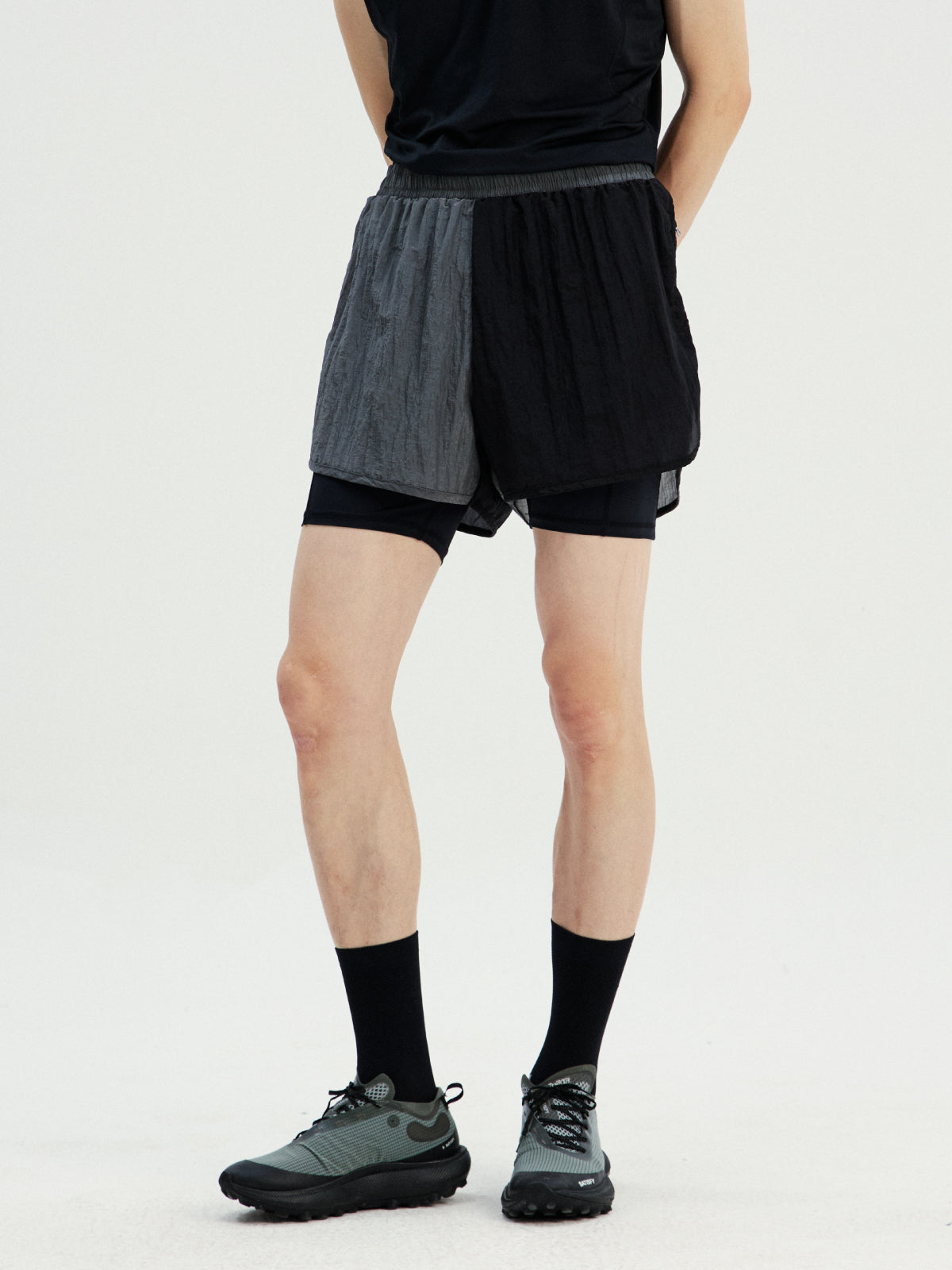 Metallic Nylon Layered Sports Shorts