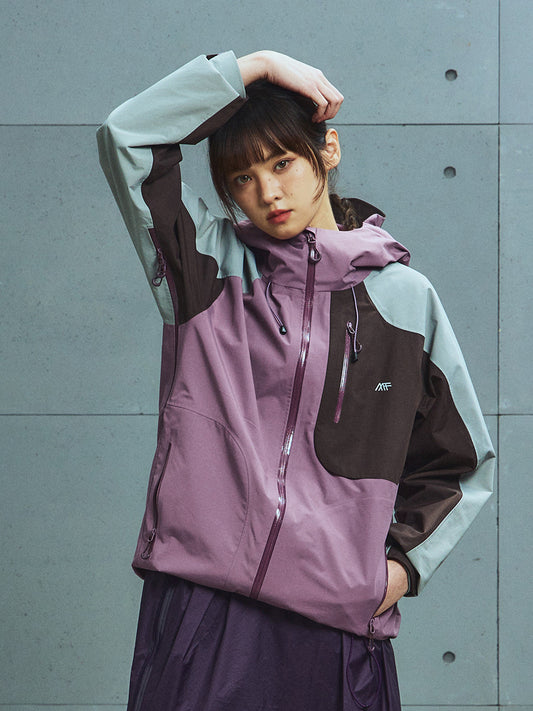 Asymmetric Color-Block Taped Seam Jacket with Strong Waterproof & High Breathability