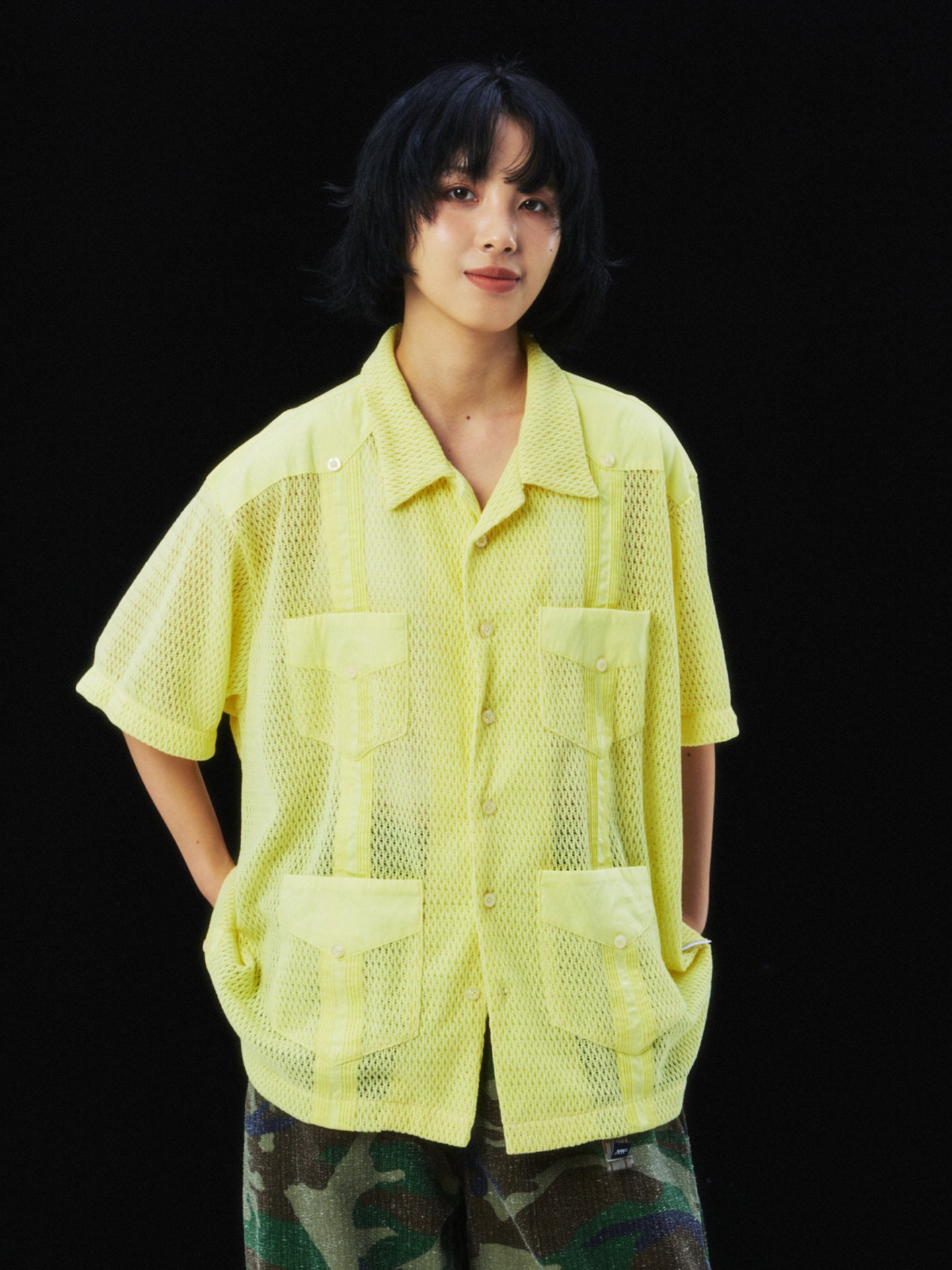 Guayabera Lace Mesh Hole Shirt