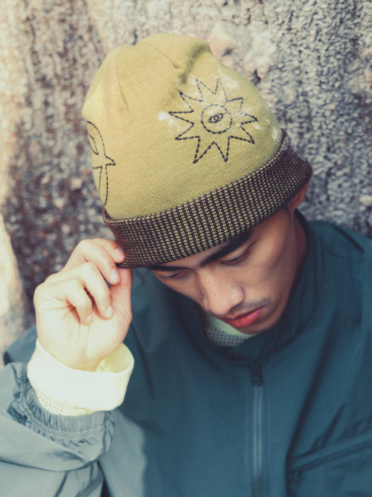 Reversible Sun Moon Floral Bird Beanie