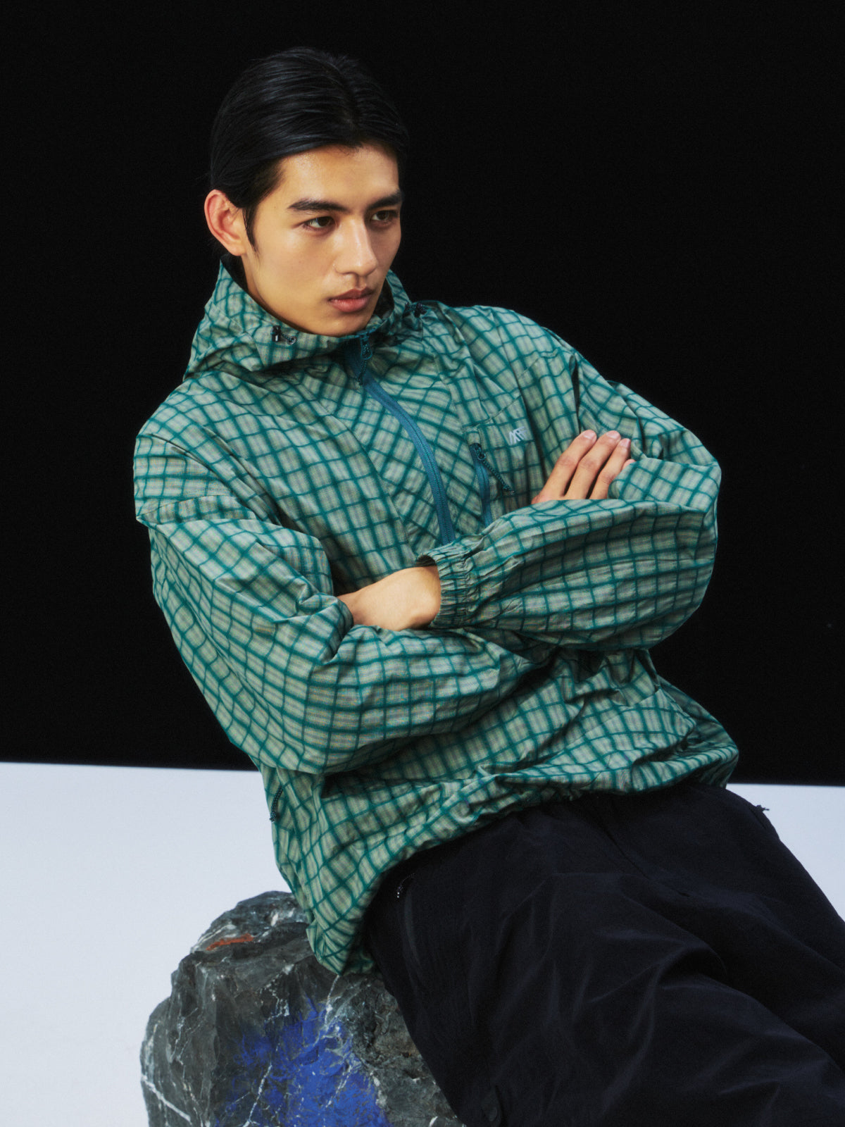 Plaid BAJA Hooded Half-Zip Windbreaker