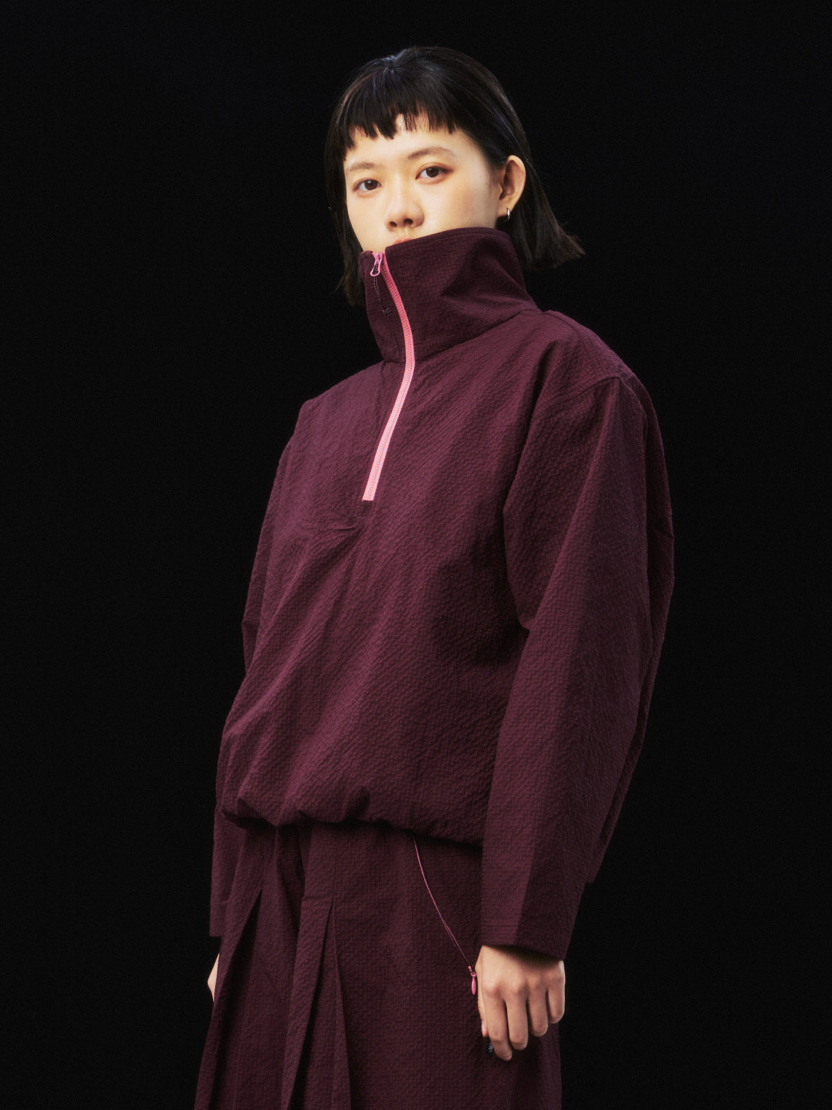 UPF 50+ Half-Zip Seersucker Stand Collar Shirt