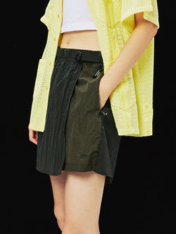 Metal Nylon Grid Hidden Zipper Pocket Color Blocking Belted Culottes