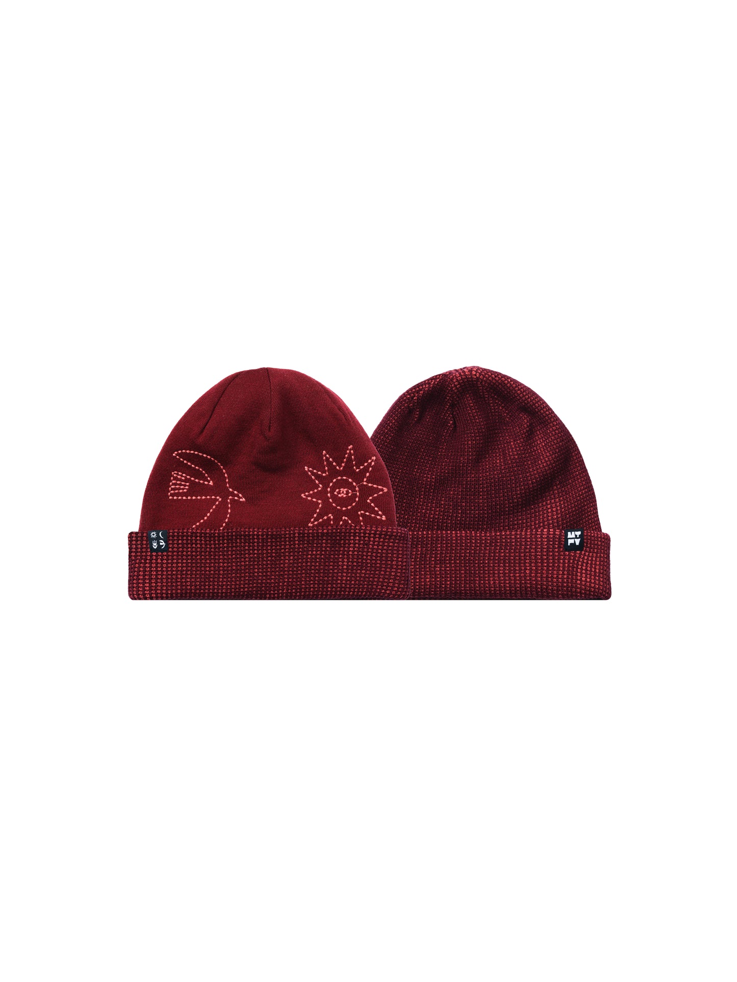 Reversible Sun Moon Floral Bird Beanie