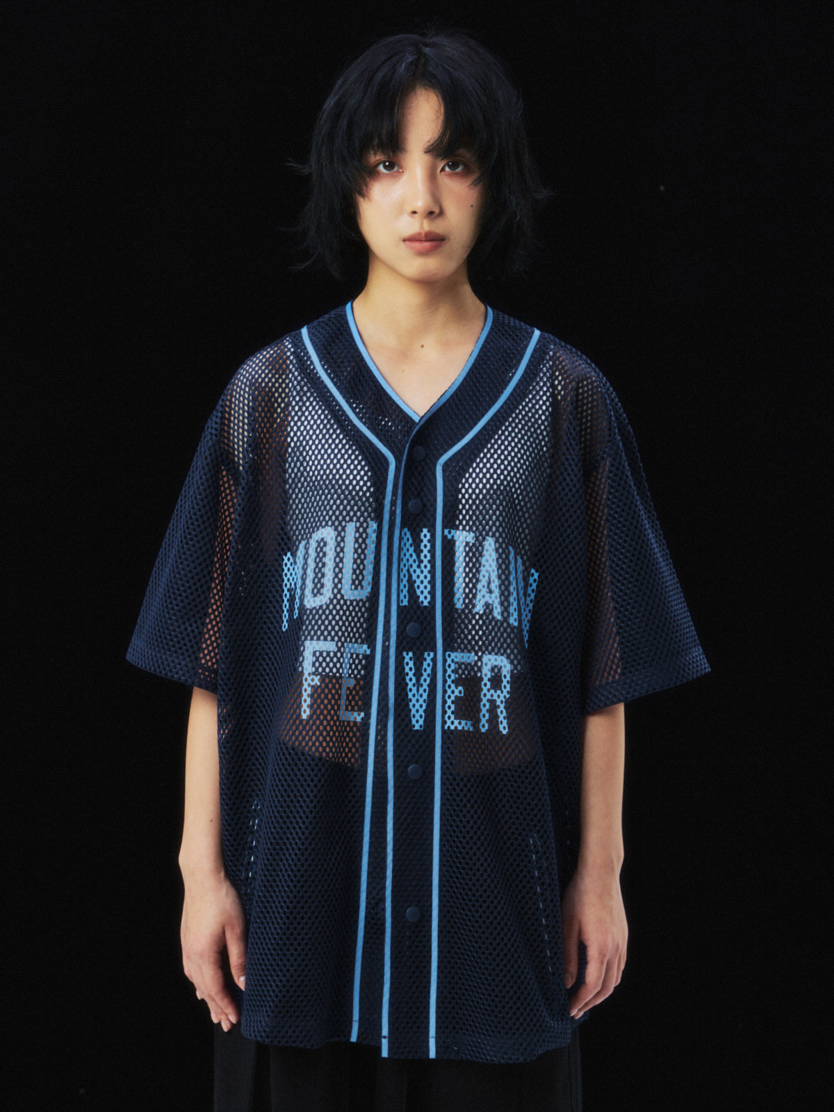 Color-blocked printed mesh baseball jacket