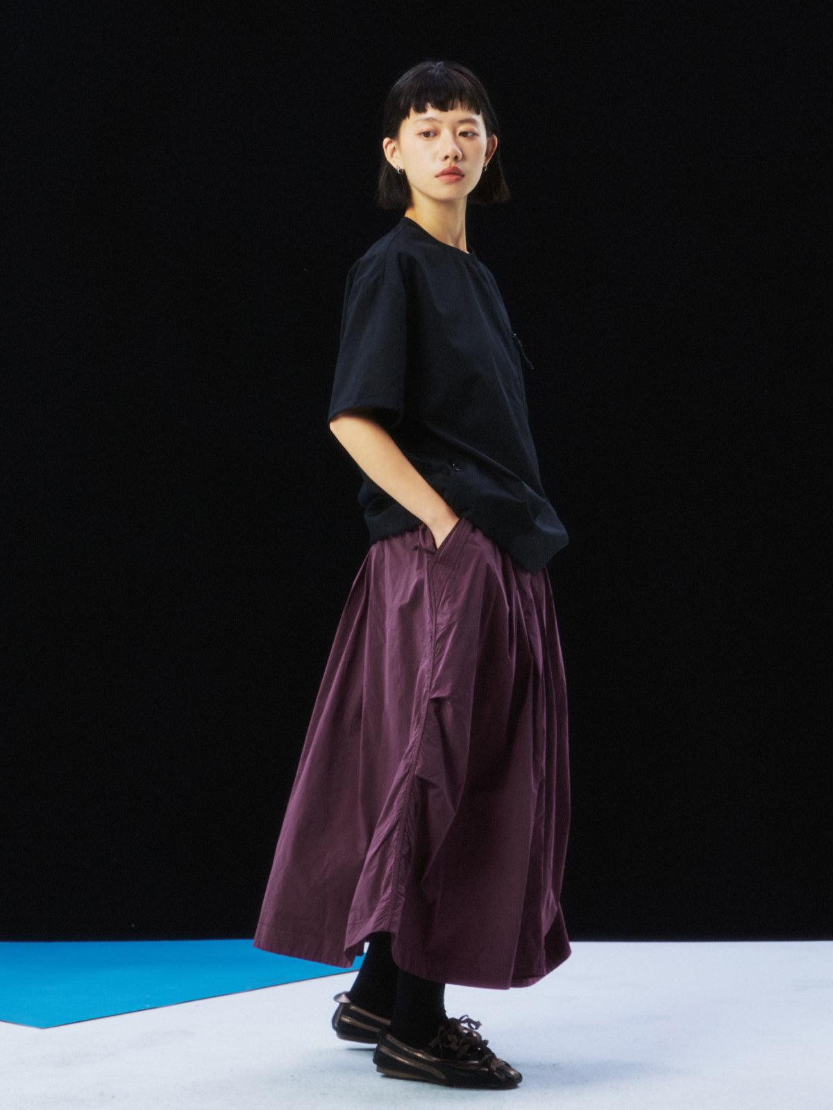 Belted Pleated Parachute Skirt