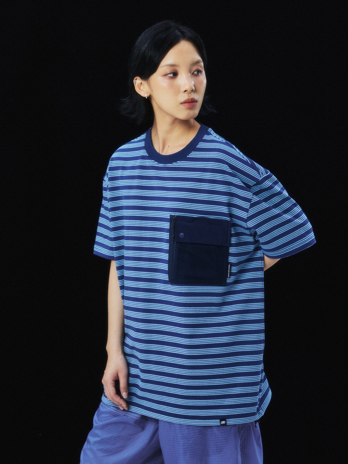 Fine stripe mesh short sleeve TEE