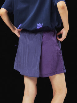 Metal Nylon Grid Hidden Zipper Pocket Color Blocking Belted Culottes