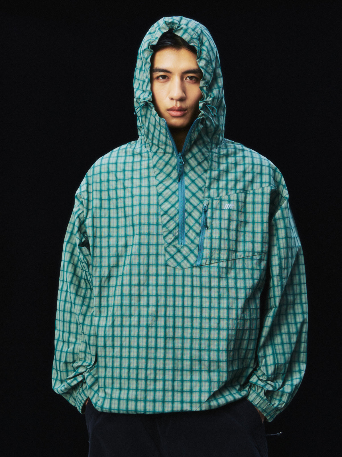 Plaid BAJA Hooded Half-Zip Windbreaker