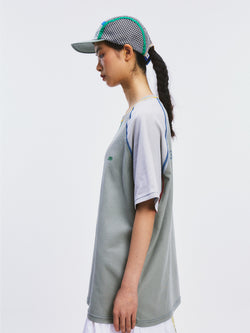 Color-blocked Stripe Mountain Logo Short Sleeve T-shirt
