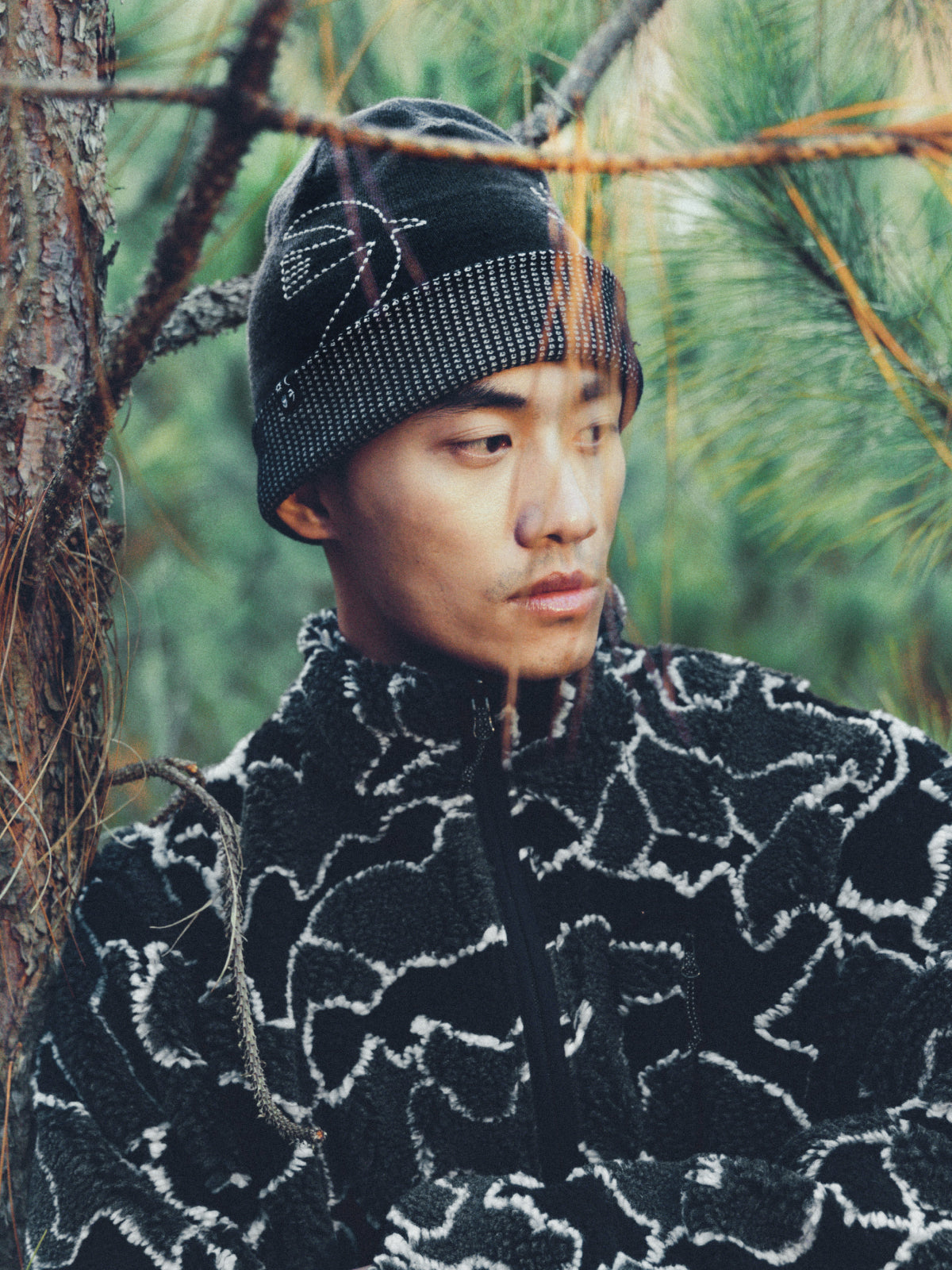 Reversible Sun Moon Floral Bird Beanie