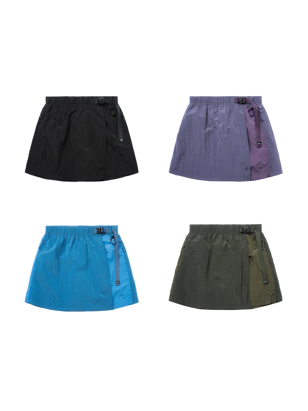 Metal Nylon Grid Hidden Zipper Pocket Color Blocking Belted Culottes