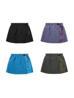 Metal Nylon Grid Hidden Zipper Pocket Color Blocking Belted Culottes