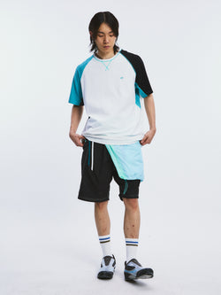 Color-blocked Stripe Mountain Logo Short Sleeve T-shirt