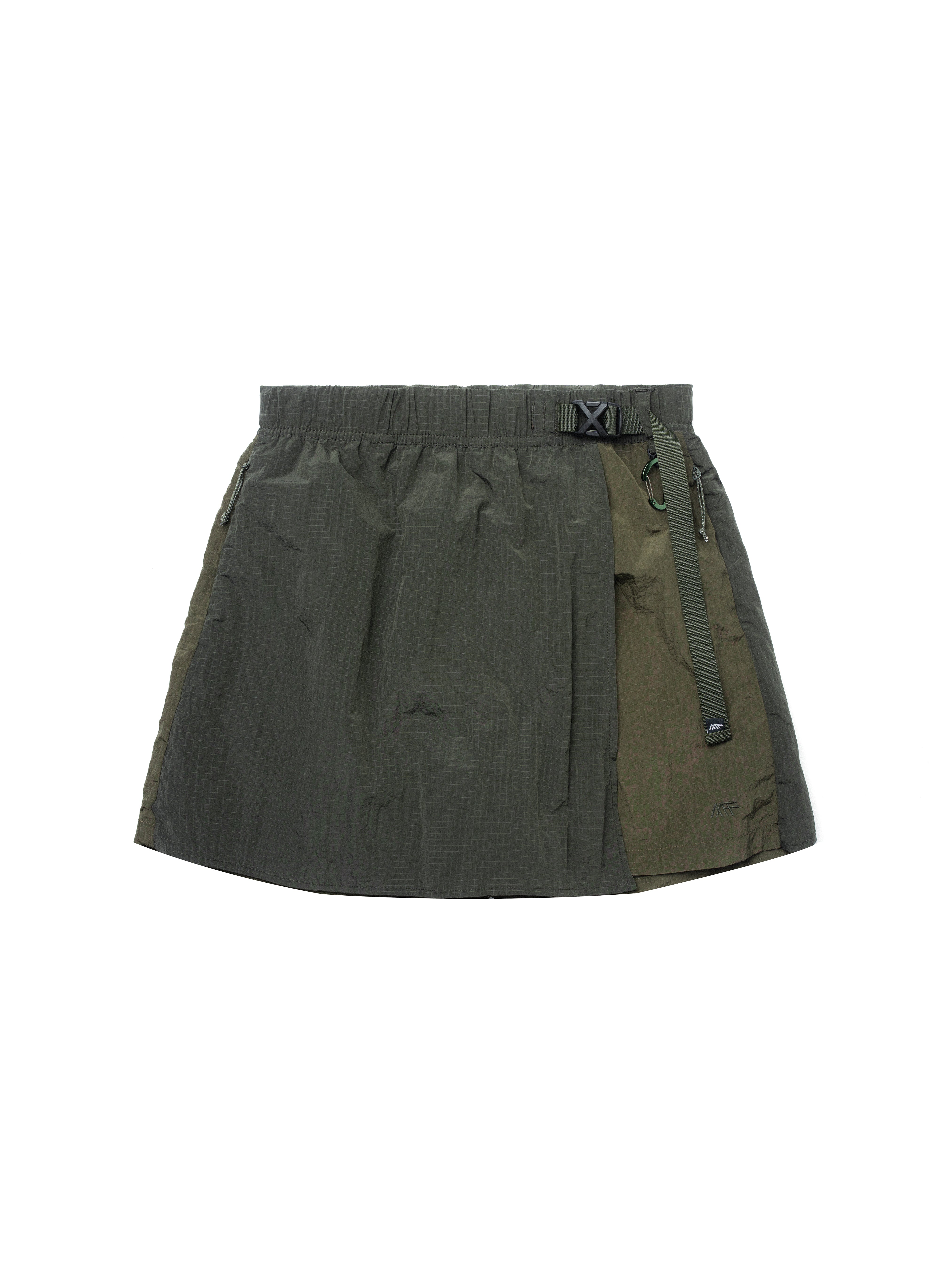 Metal Nylon Grid Hidden Zipper Pocket Color Blocking Belted Culottes