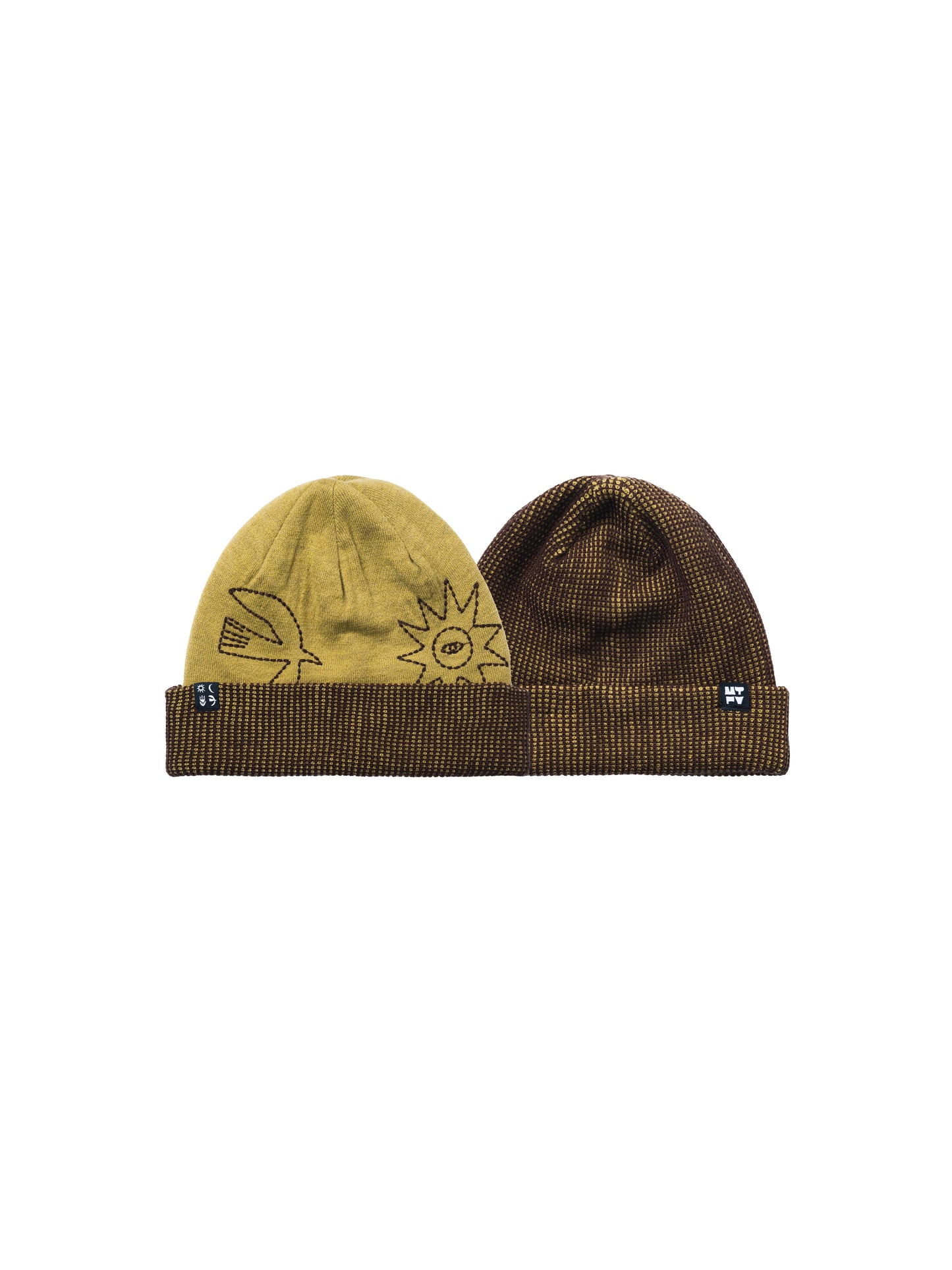 Reversible Sun Moon Floral Bird Beanie